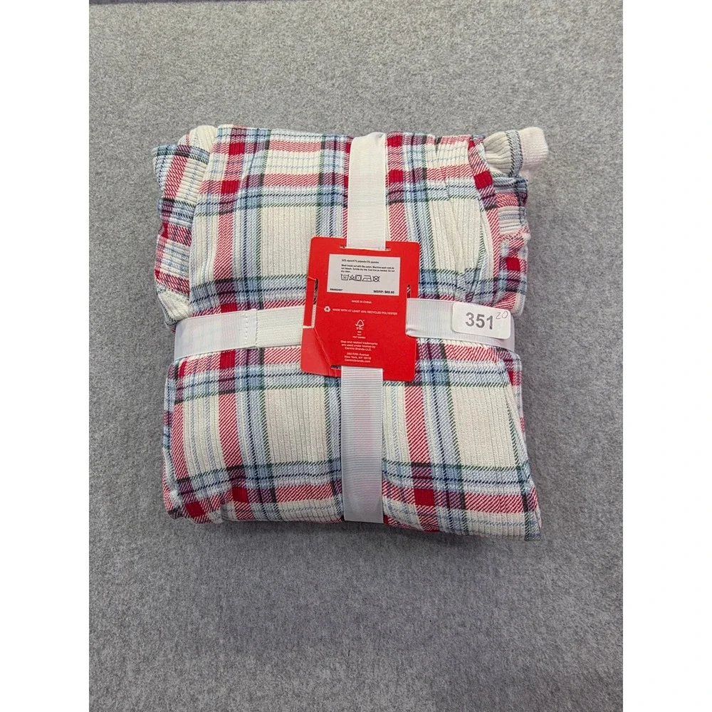 GapBody Womens Ivory Plaid Waffle Knit Thermal Pajama Sleep Set‎ Medium NEW